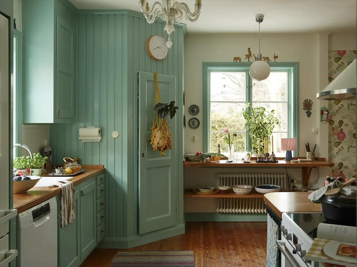 Turquoise pantry in the kitchen corner