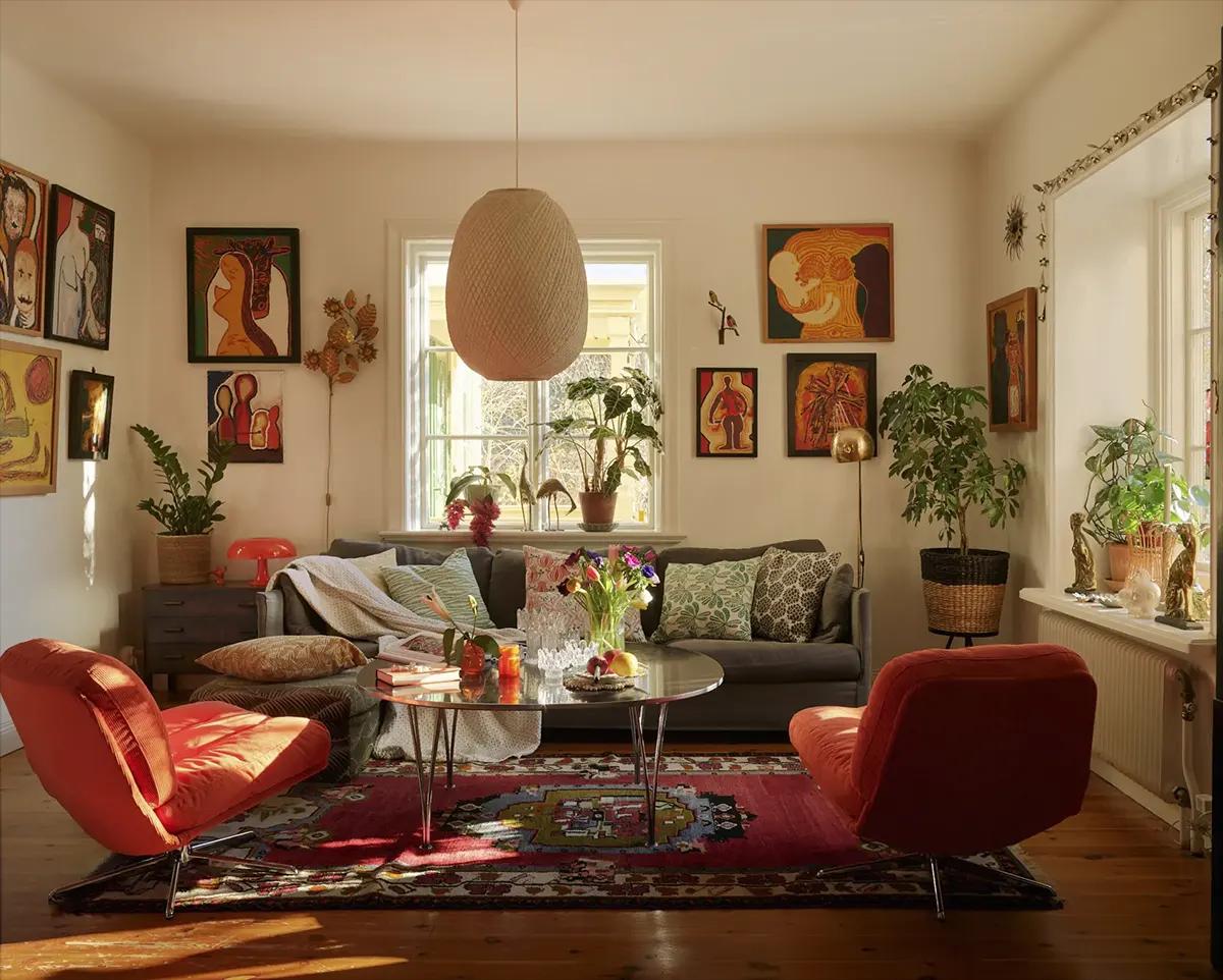 Sunny living room in a spacious Swedish house