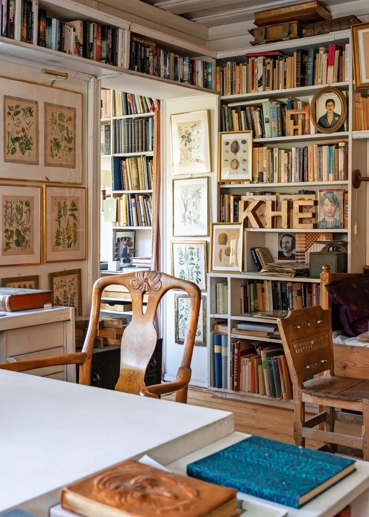 Personal home library with wooden shelves
