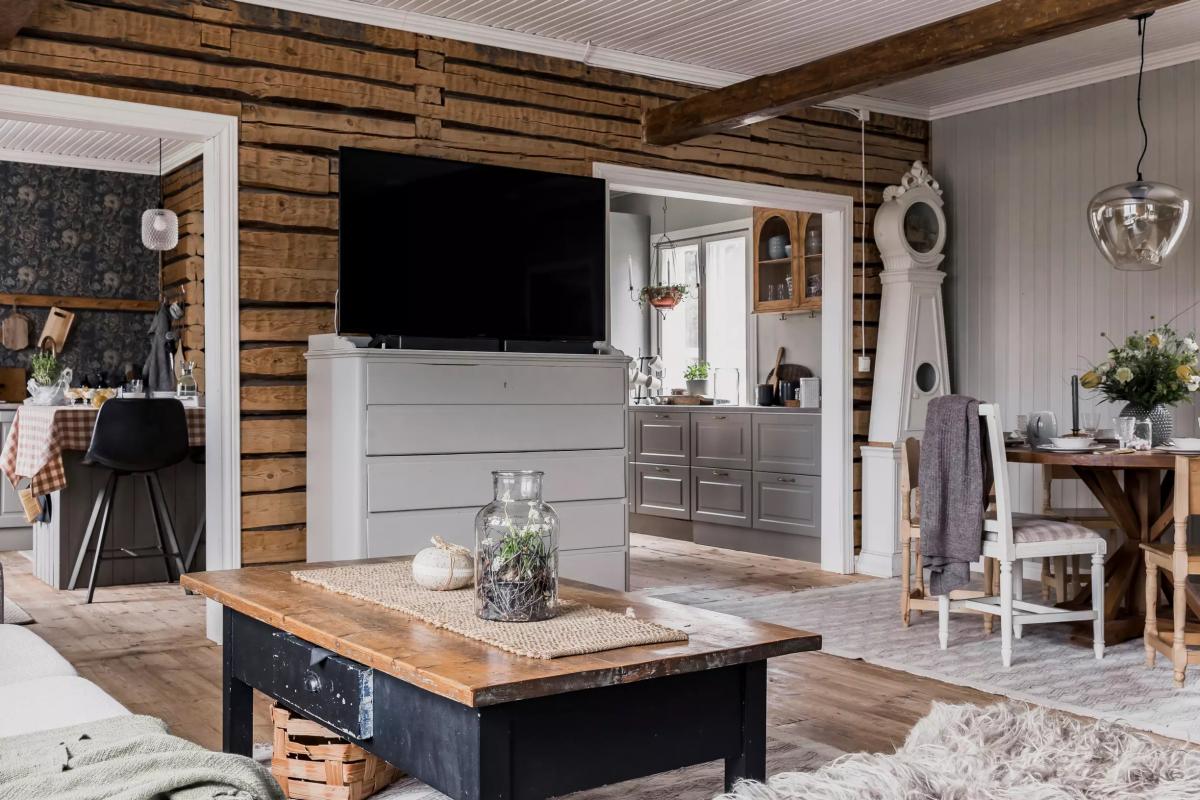 Living room with TV in a Finnish country home