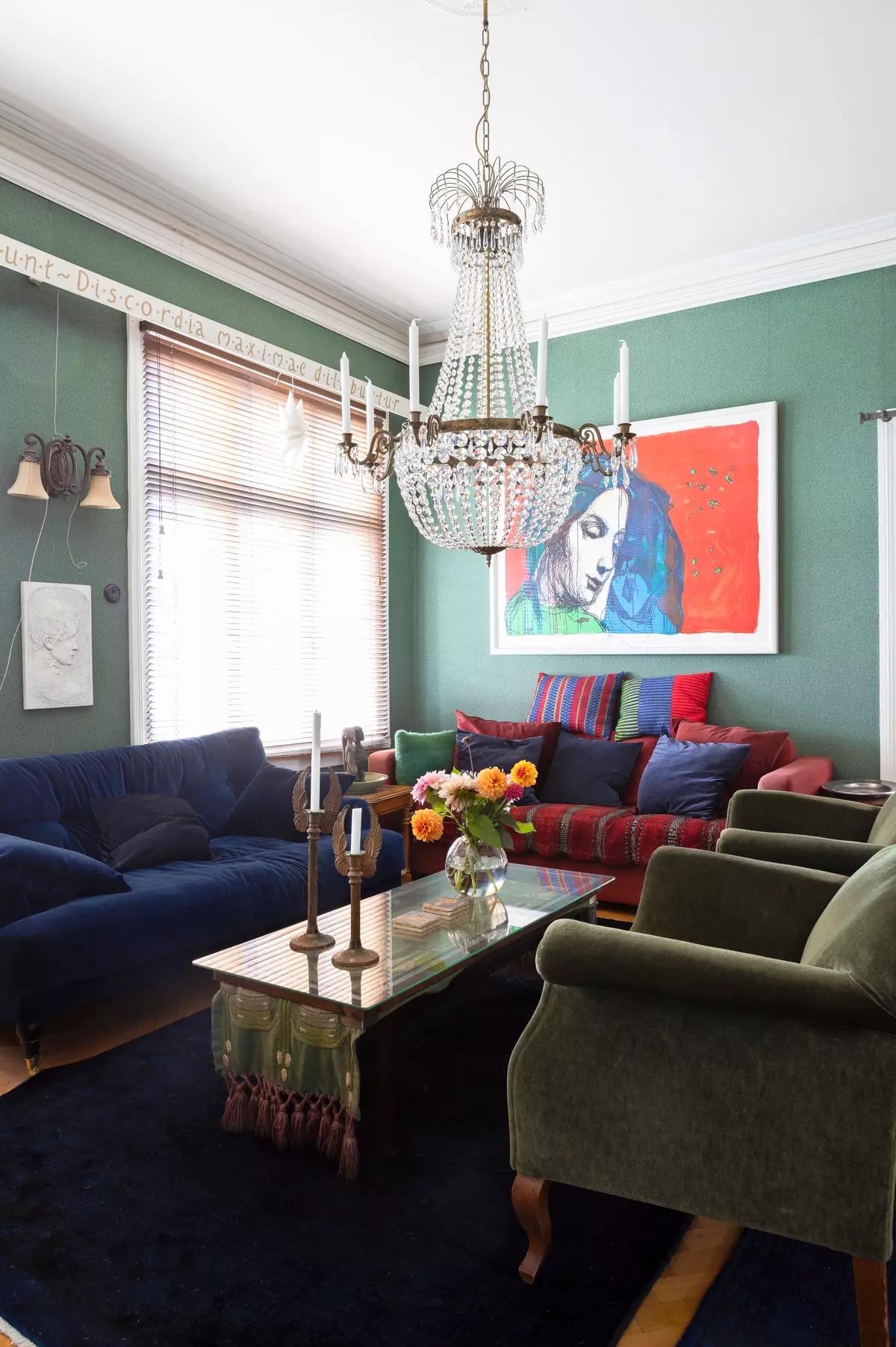Colourful sofas and armchairs in the living room
